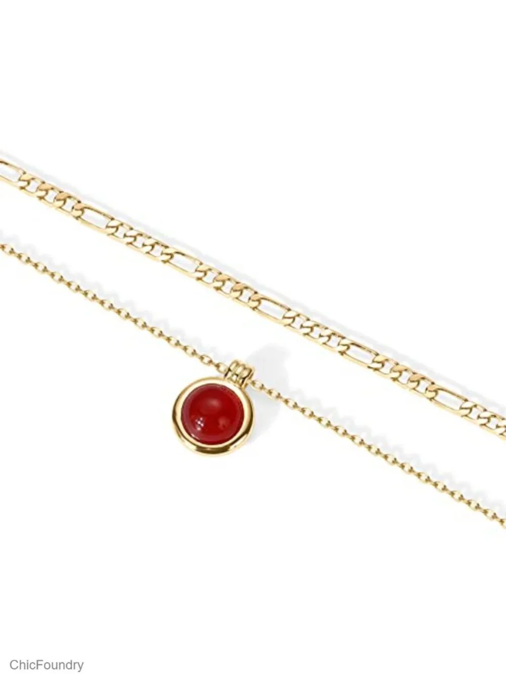 14K Gold Plated Carnelian Pendant Layered Necklace Women's
